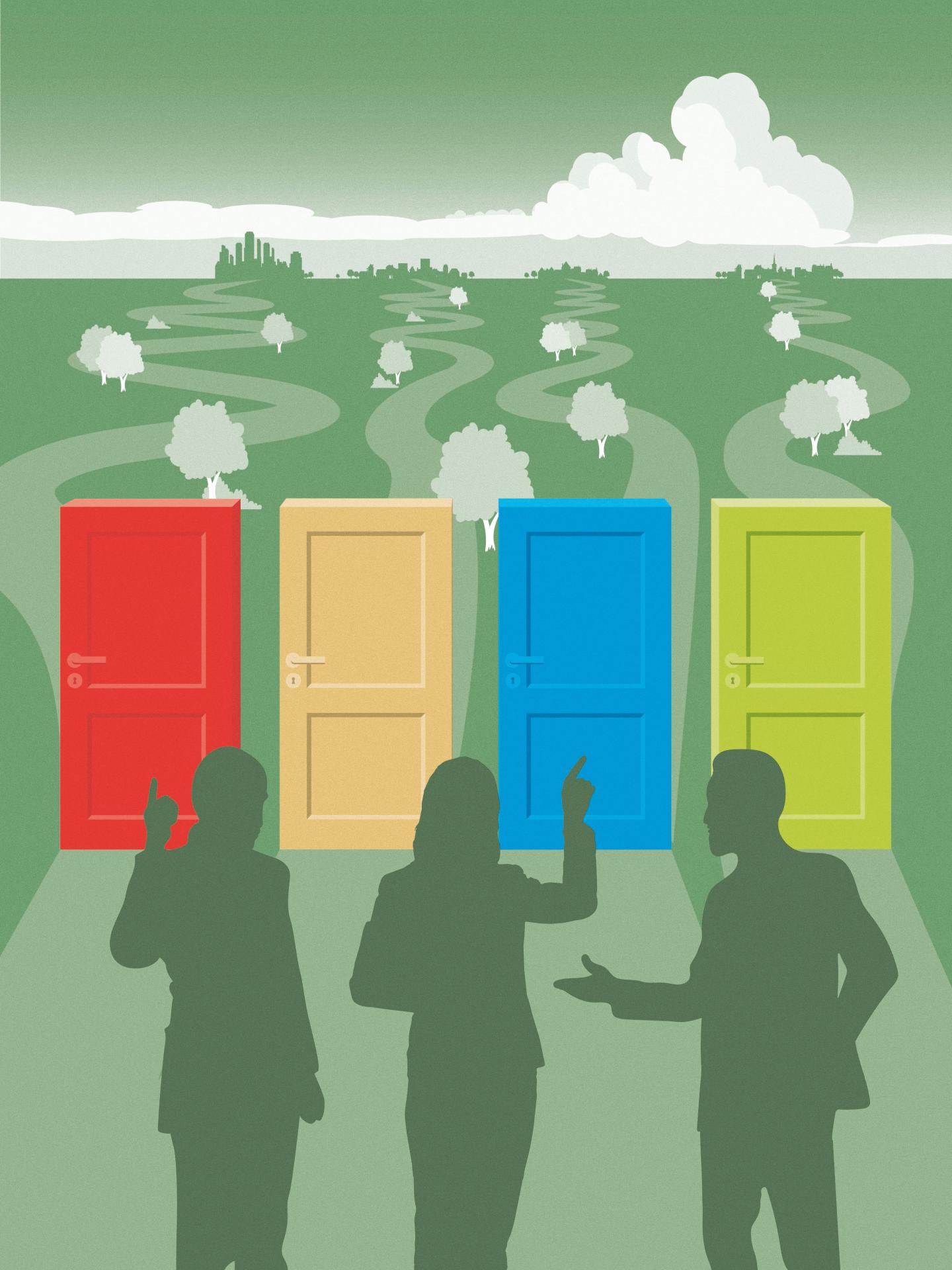 Illustratie 4 gekleurede deuren