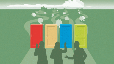 Illustratie 4 gekleurede deuren