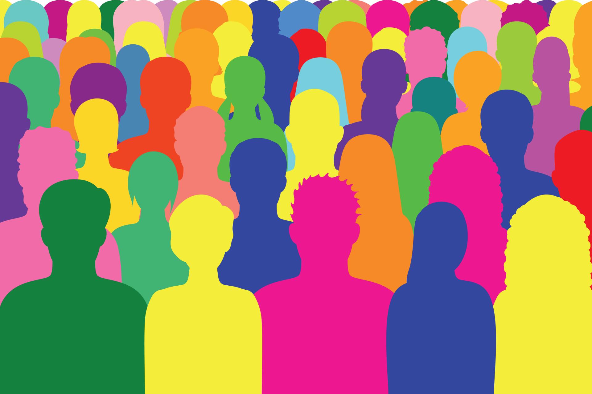 Illustratie silhouetten grote groep mensen