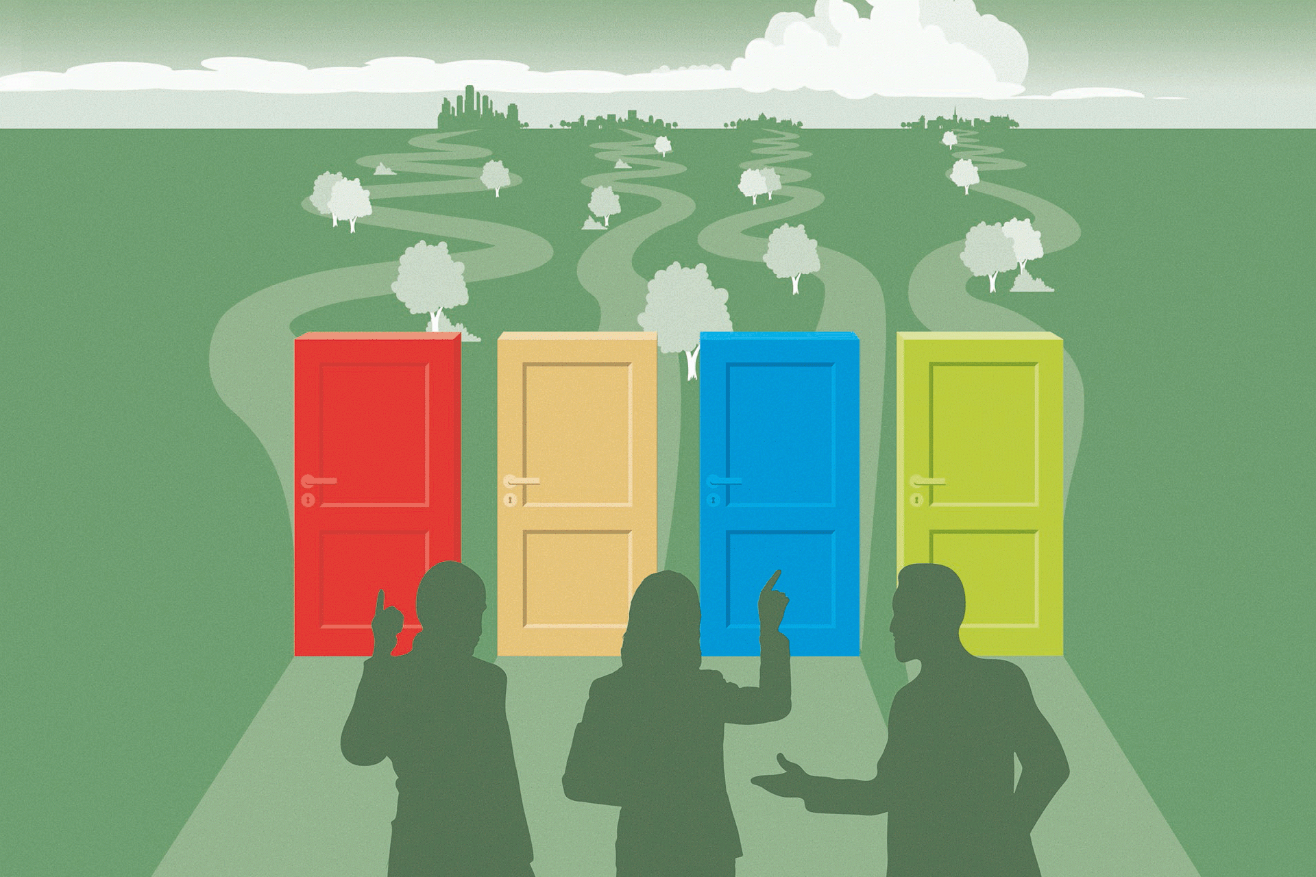 Illustratie 4 gekleurede deuren
