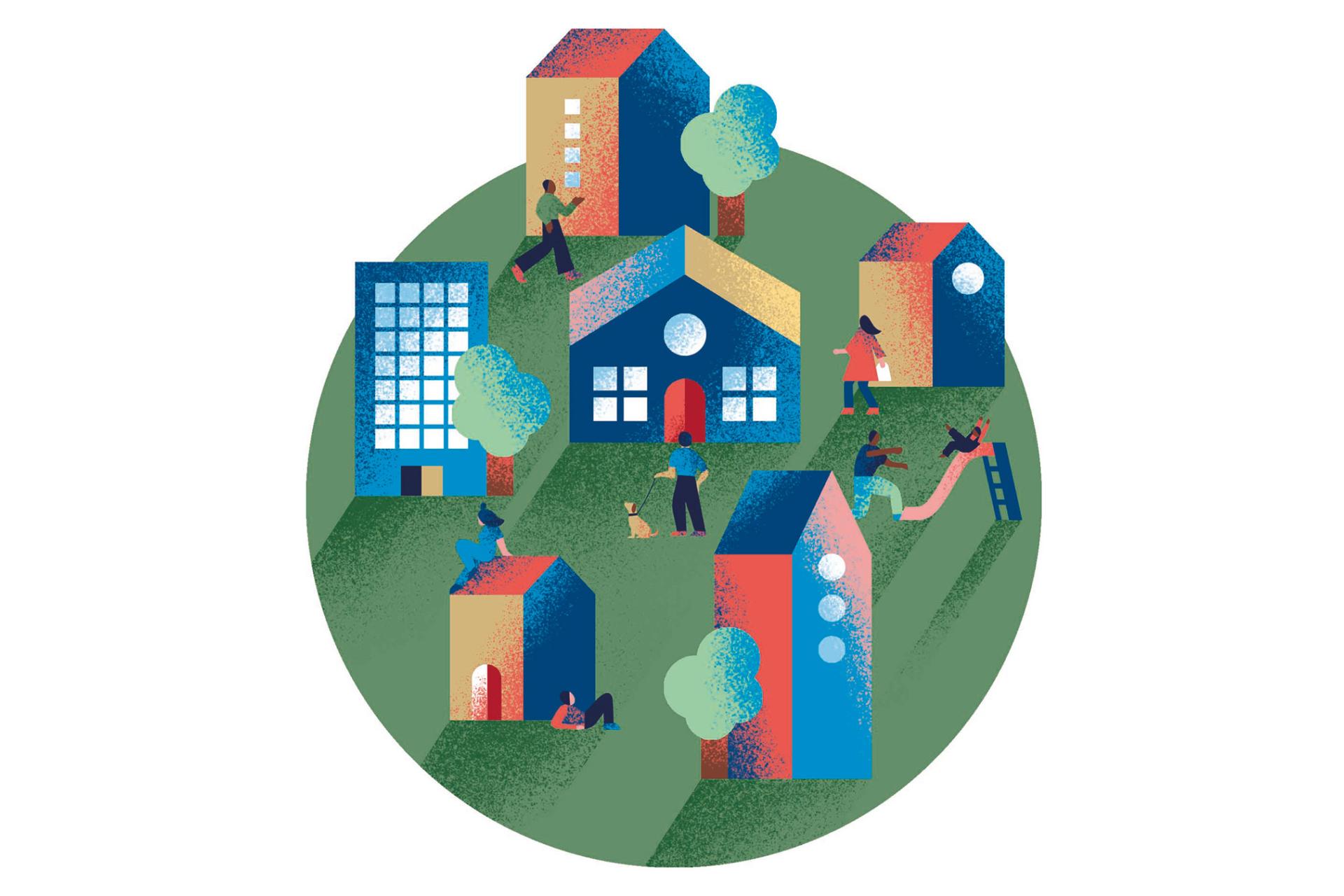 Illustratie Wereldbol samenleving