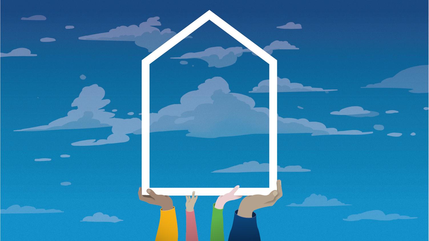 Illustratie handen tillen huis op