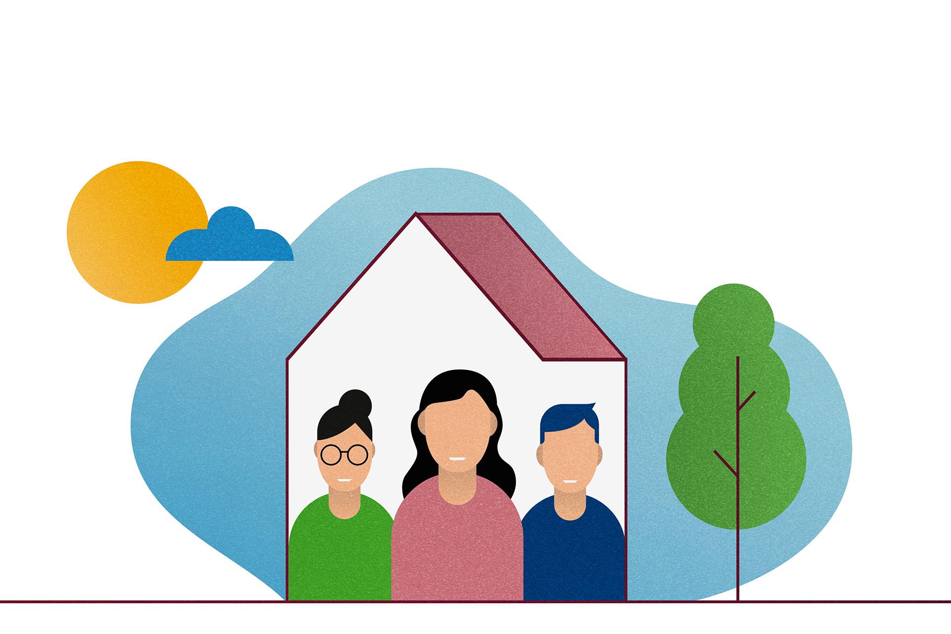 Illustratie huis met bewoners