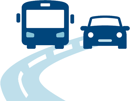 Illustratie bus en auto op weg